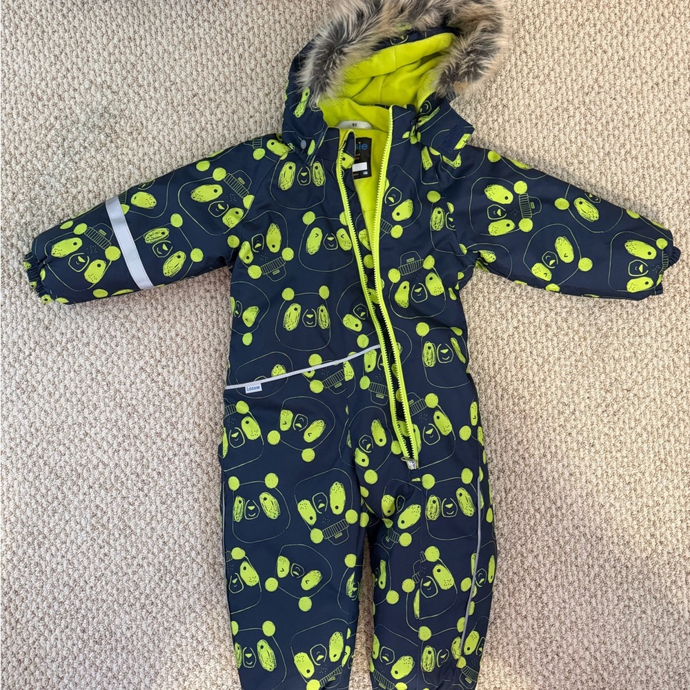 Kids' Navy and Neon Green Snowsuit with Hood